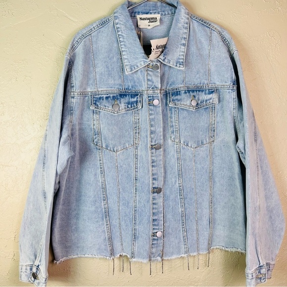 Savanna Jane Jackets & Blazers - SAVANNA JANE DENIM TRUCKER JACKET RHINESTONE DETAILS FRINGE SIZE 3X NWT